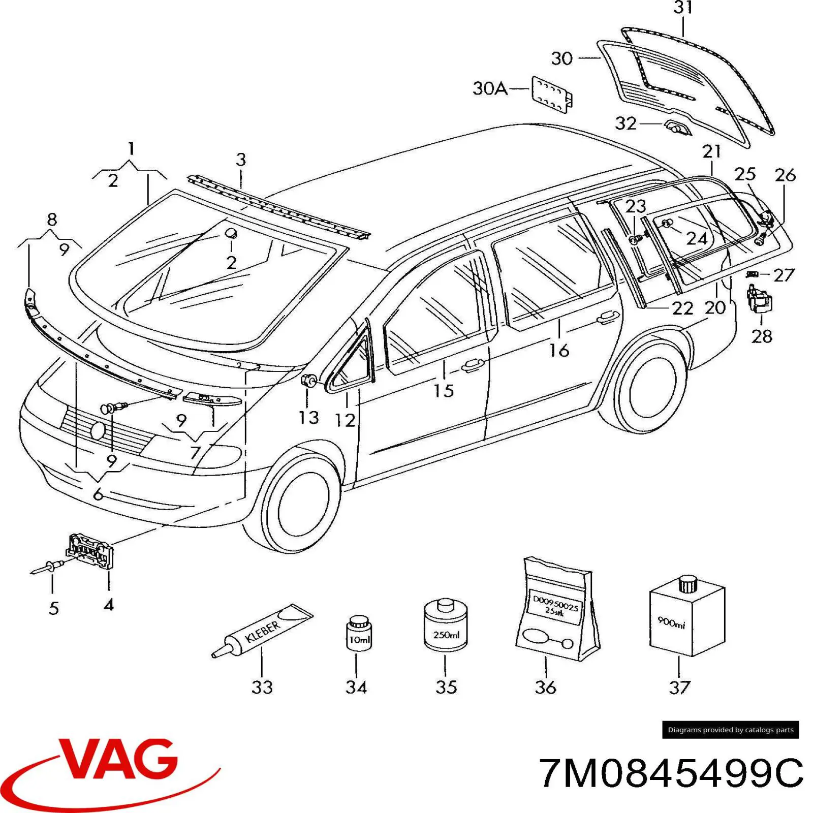 Стекло багажника двери 3/5-й задней (ляды) 7M0845499C VAG