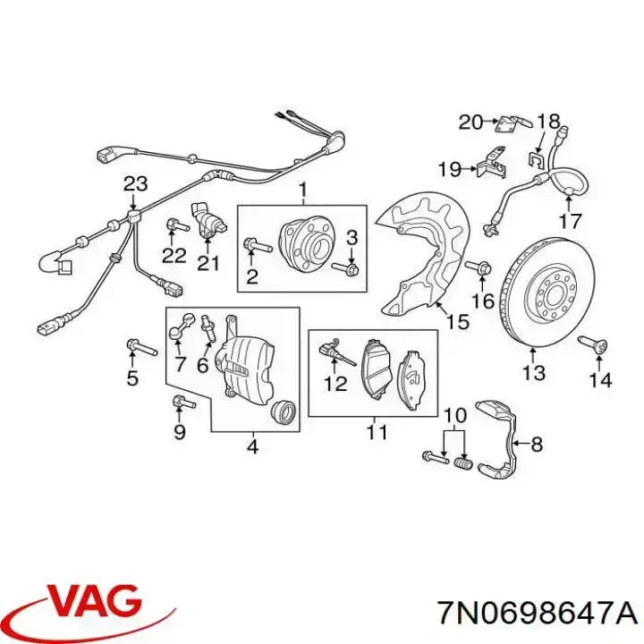 Ремкомплект суппортов VAG 7N0698647A цена, от 18.43 USD