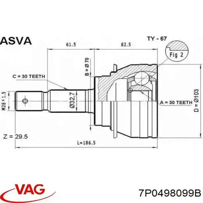 ШРУС наружный передний 7P0498099BV VAG