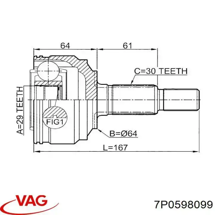 ШРУС наружный задний 7P0598099 VAG