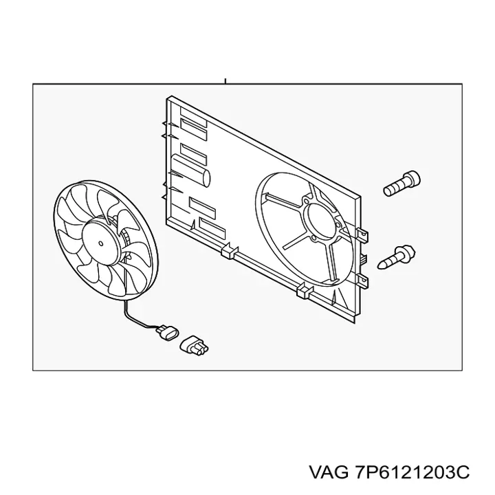 Купить 7P6121203C VAG Диффузор вентилятора в сборе с мотором и крыльчаткой