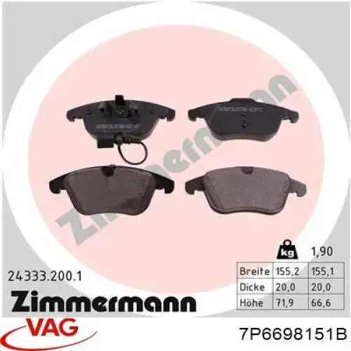 7P6698151B VAG Колодки передние