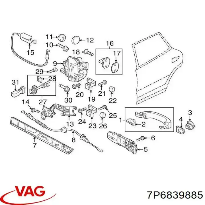 Держатель наружной ручки двери задней левой VAG 7P6839885 цена, от 8.47 USD