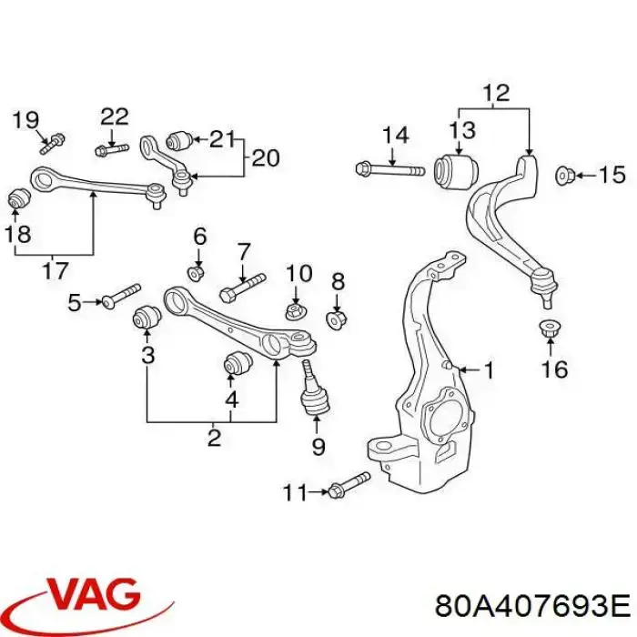 Рычаг передней подвески нижний левый 80A407693E VAG