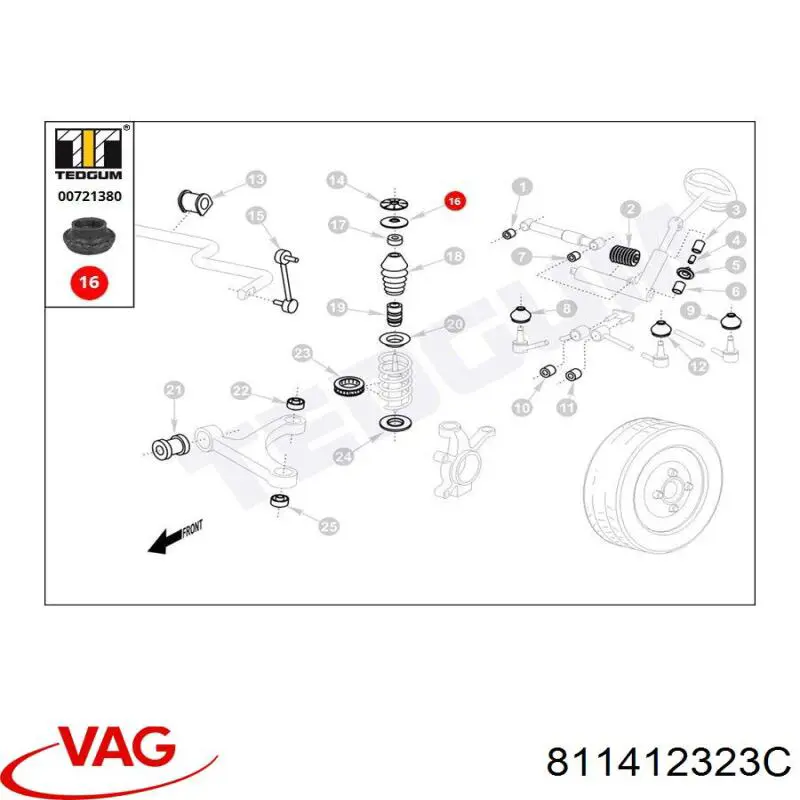 Опора передней стойки VAG 811412323C
