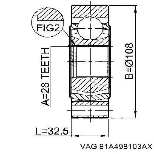 Шарнир угловых скоростей внутренний передний VAG 81A498103AX цена, от 35.30 USD