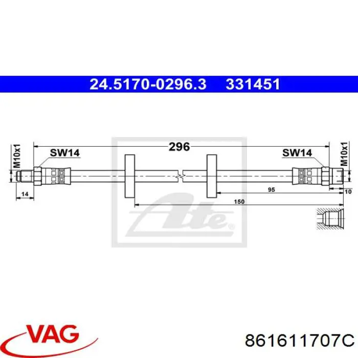 Купить 861611707C VAG Шланг тормозной передний