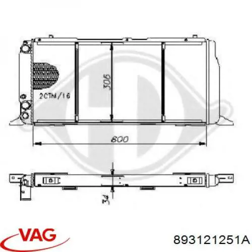 Радиатор охлаждения двигателя VAG 893121251A цена, от 42.43 USD