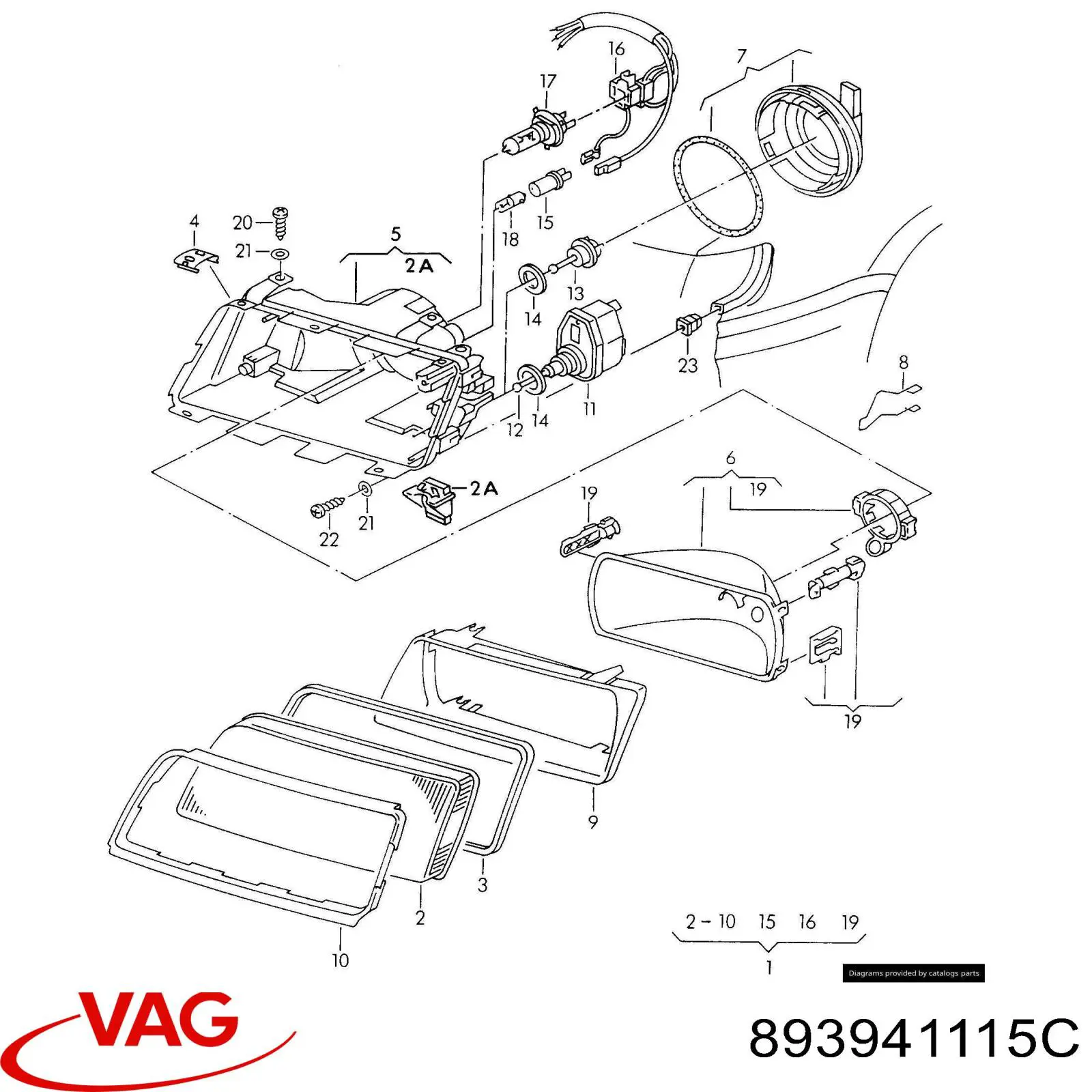 Стекло фары левой 893941115C VAG