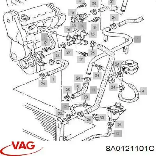 8A0121101C VAG Шланг системы охлаждения