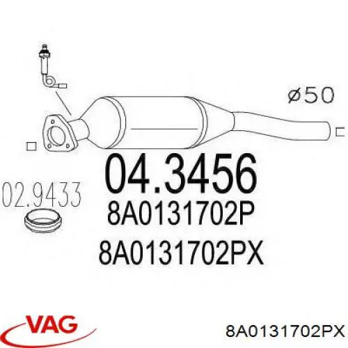 Каталитический нейтрализатор отработавших газов VAG 8A0131702PX цена, от 117.04 USD