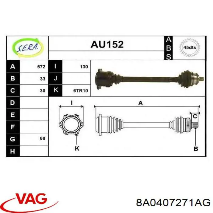 8A0407271AG VAG Полуось передняя левая