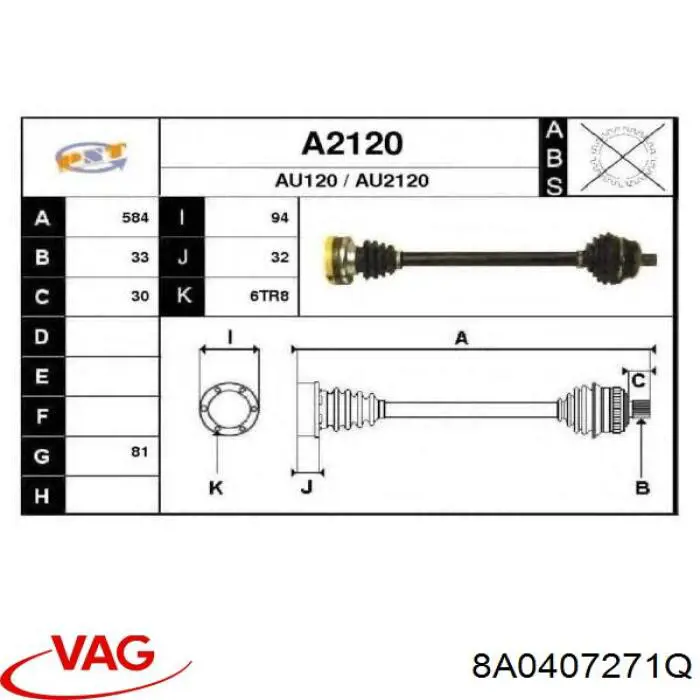 Привод передний левый VAG 8A0407271QX цена, от 190.10 USD