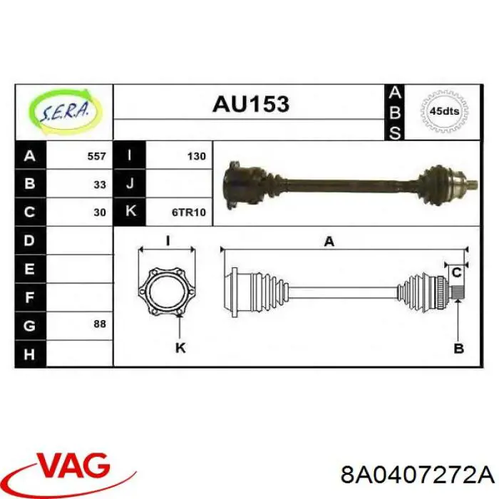 8A0407272A VAG Полуось передняя, правая