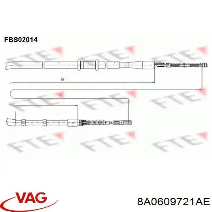 Задний трос ручника 8A0609721AE VAG