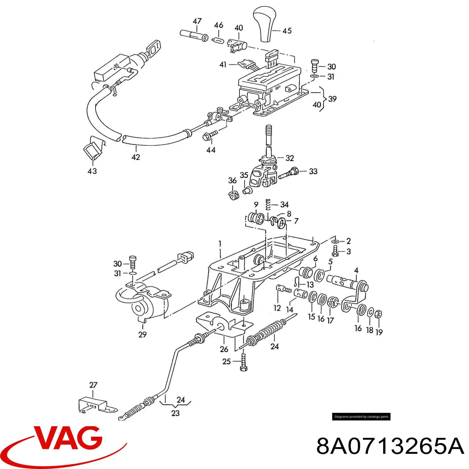 Трос переключения передач, выбора передачи VAG 8A0713265A цена, от 139.49 USD