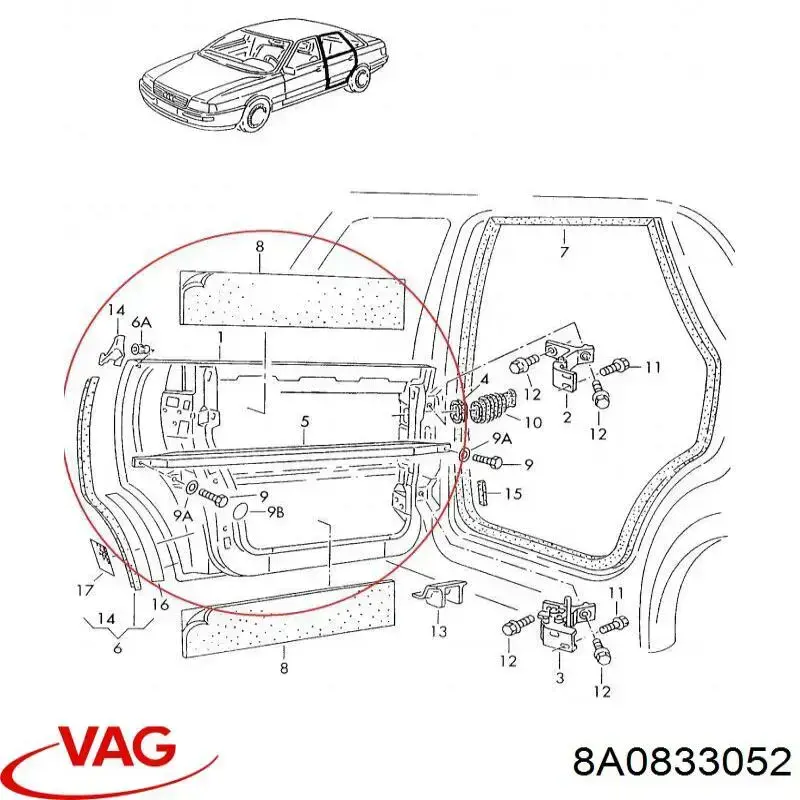 Porta traseira direita para Audi 80 (89, 89Q, 8A, B3)