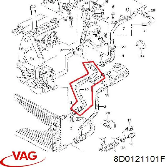 Купить 8D0121101F VAG Патрубок радиатора