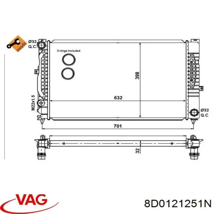 Compre 8D0121251N VAG Radiador de esfriamento de motor