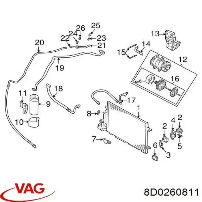 Купить 8D0260811 VAG Шкив компрессора кондиционера