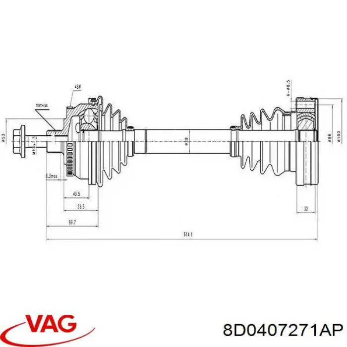 Привод передний левый VAG 8D0407271AP цена, от 85.94 USD