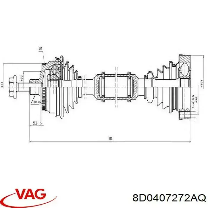 Купить 8D0407272AQ VAG Вал приводной правый