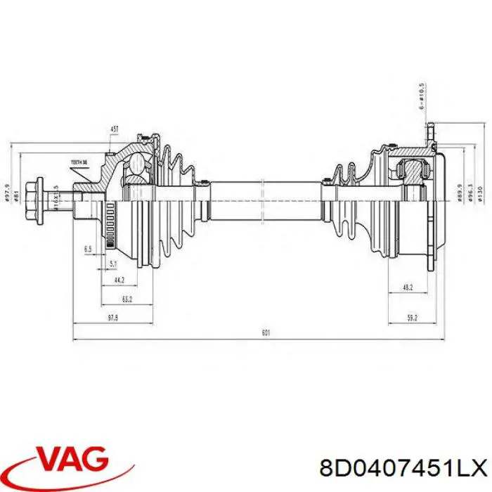 Полуось (привод) передняя левая 8D0407451LX VAG