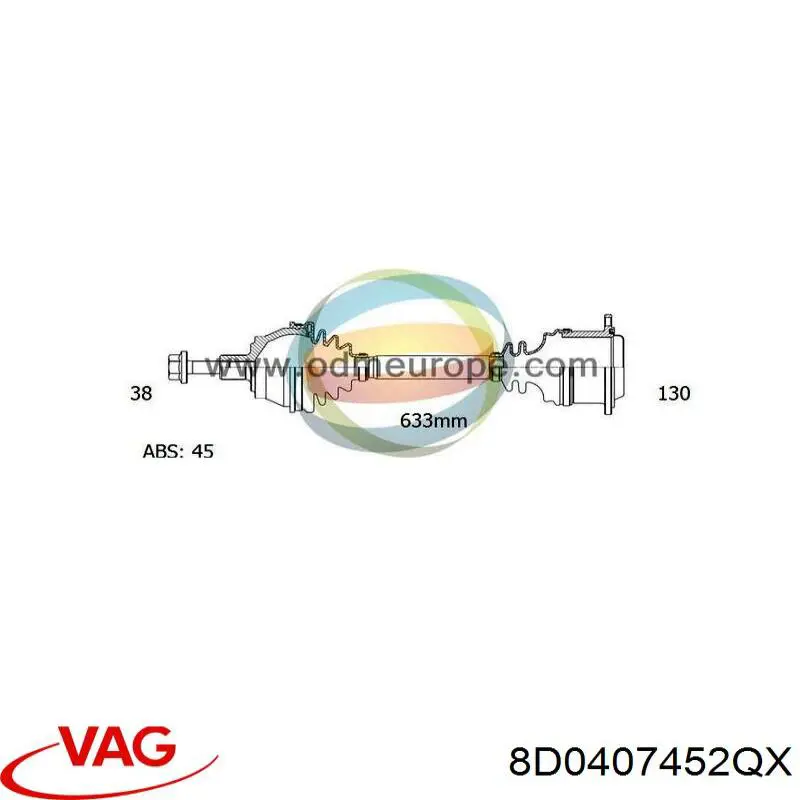 Правая полуось 8D0407452QX VAG