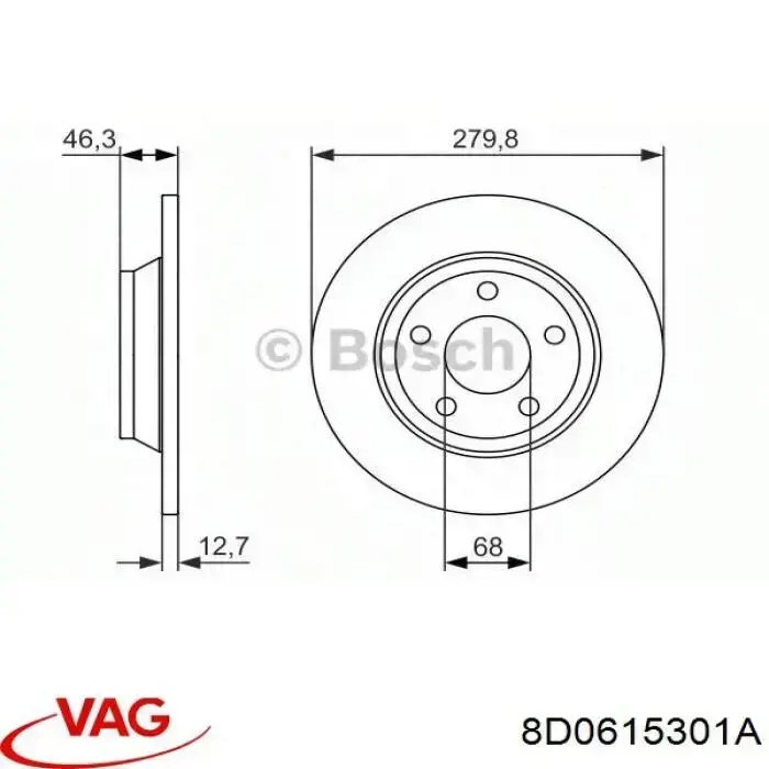 Купить 8D0615301A VAG Ротор тормозной