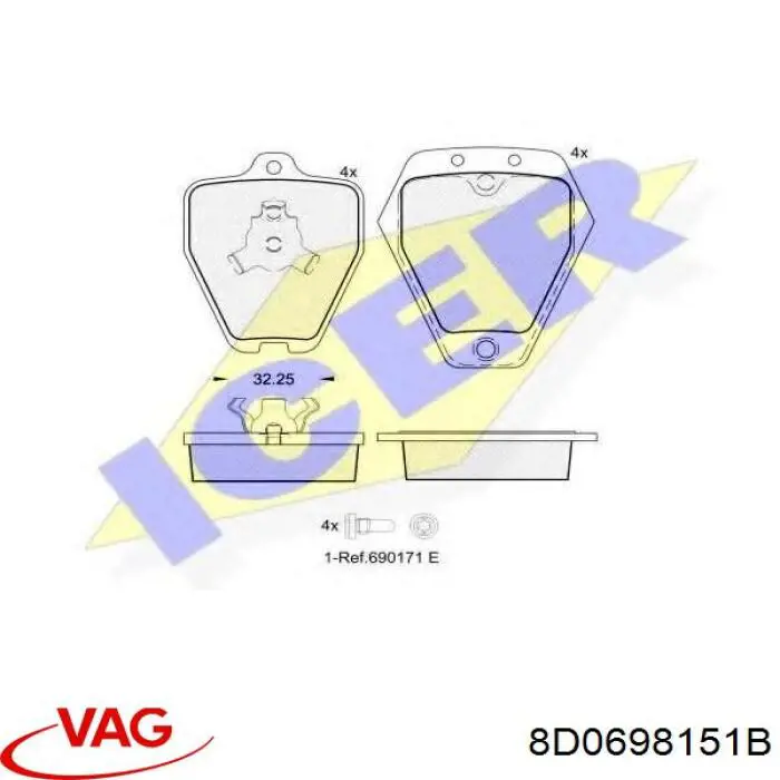 Передние тормозные колодки 8D0698151B VAG