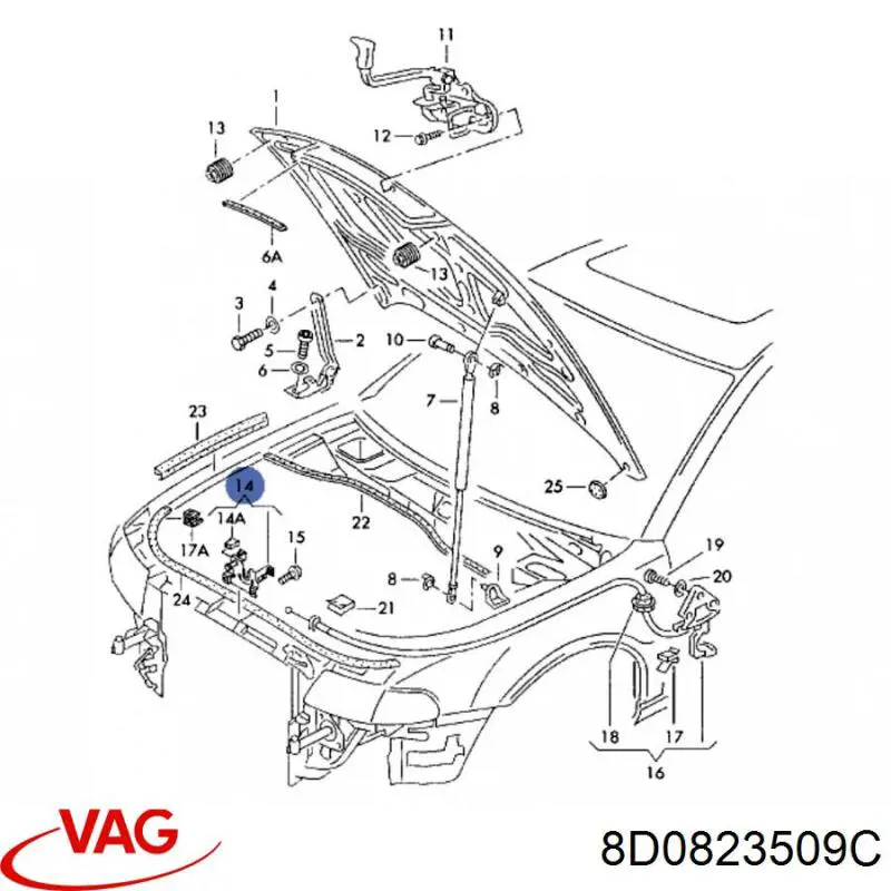 Стояк-крюк замка капота VAG 8D0823509C цена, от 4.24 USD