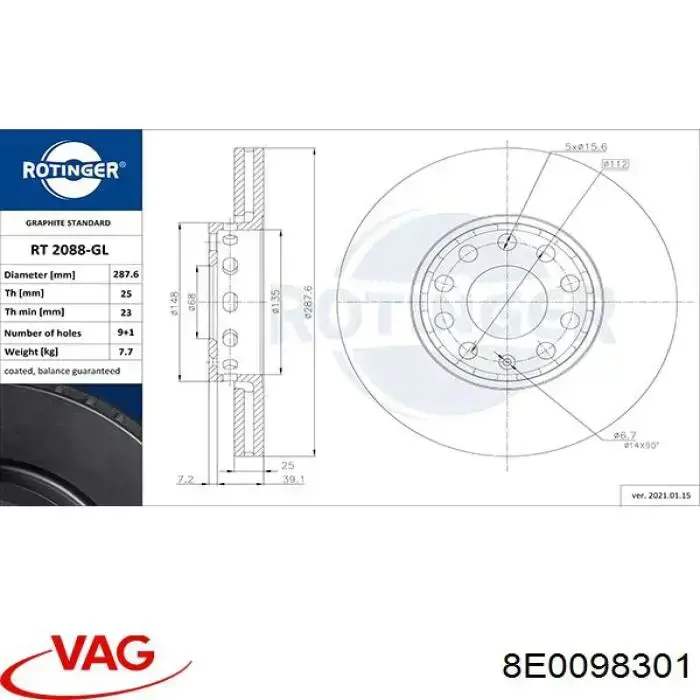 Тормоз дисковый передний VAG 8E0098301 цена, от 37.92 USD