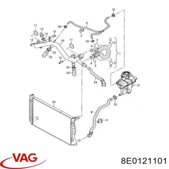 8E0121101 VAG шланг (патрубок радиатора охлаждения верхний)
