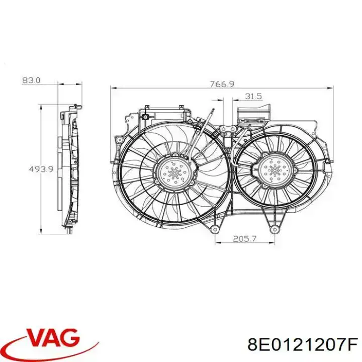 8E0121207F VAG электровентилятор охлаждения в сборе (мотор+крыльчатка)