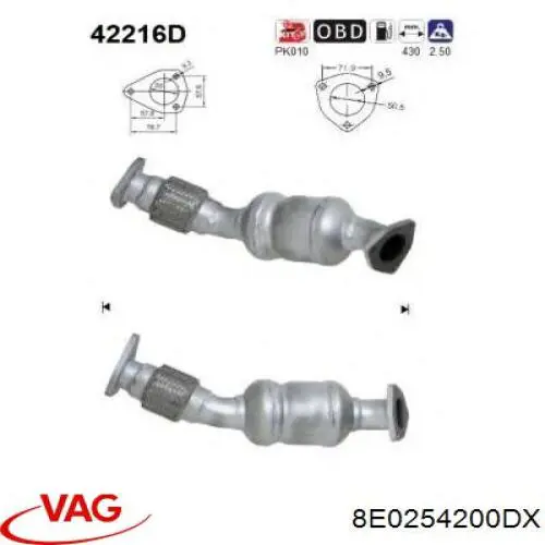 Купить 8E0254200DX VAG Преобразователь отработавших газов