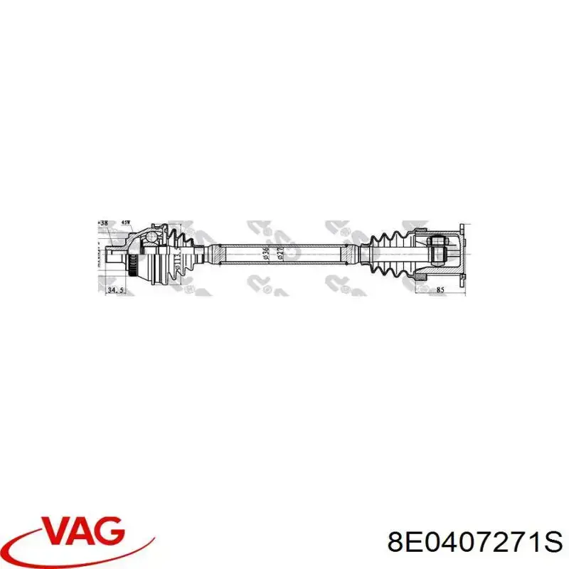 8E0407271S VAG Полуось передняя левая