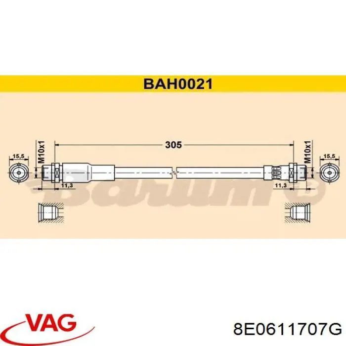 Шланг тормозной передний 8E0611707G VAG