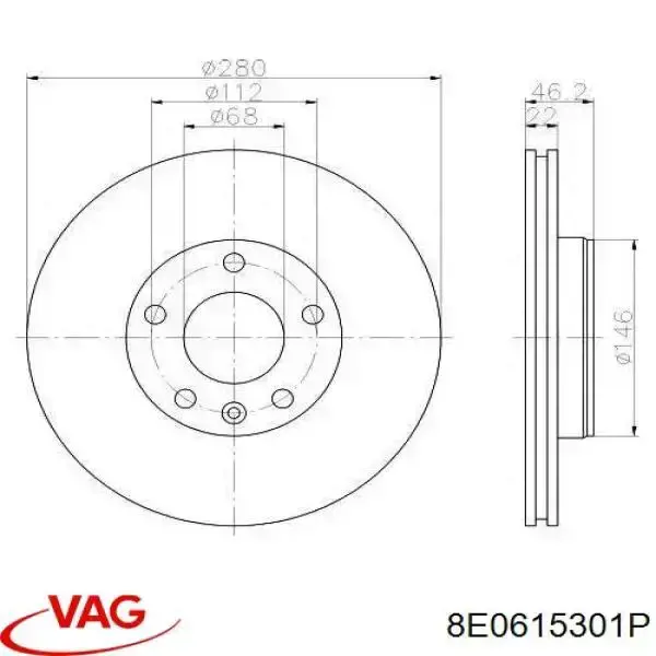 8E0615301P VAG диск тормозной передний