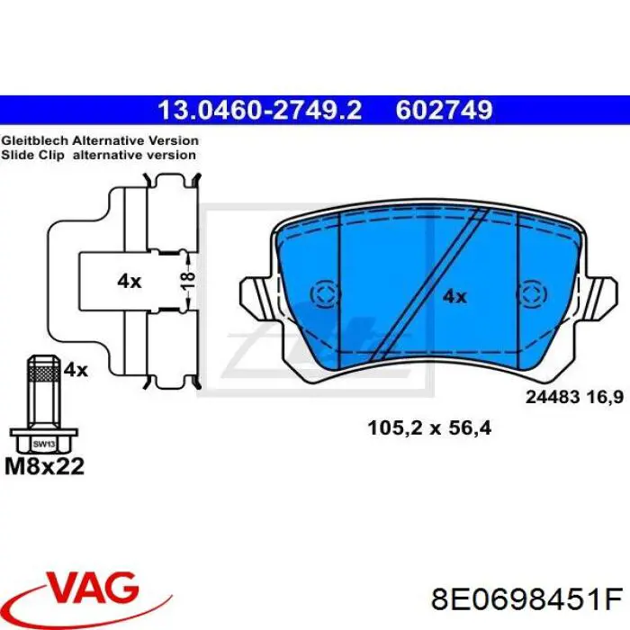 Колодки гальмові задні, дискові 8E0698451F VAG/Seat