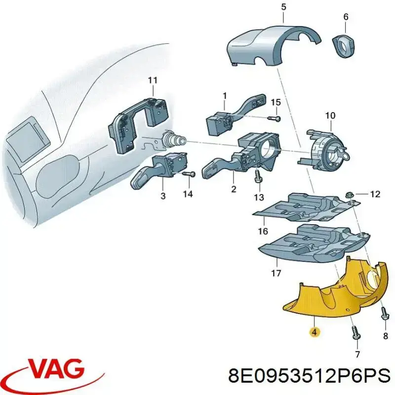 Защитный кожух рулевого механизма VAG 8E0953512P6PS цена, от 25.34 USD
