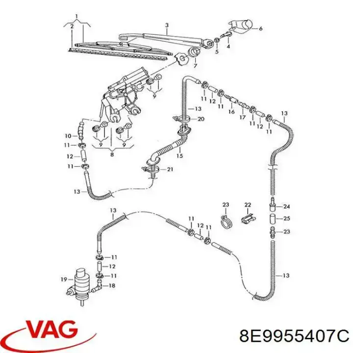 Купить 8E9955407C VAG Рычаг-поводок стеклоочистителя заднего стекла