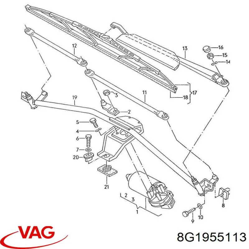 Мотор стеклоочистителя лобового стекла 8G1955113 VAG