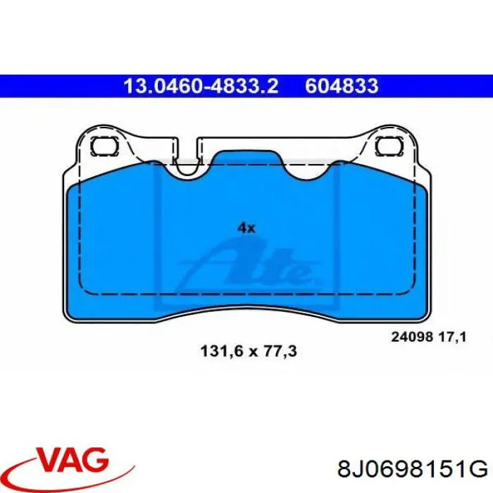 Передние тормозные колодки 8J0698151G VAG