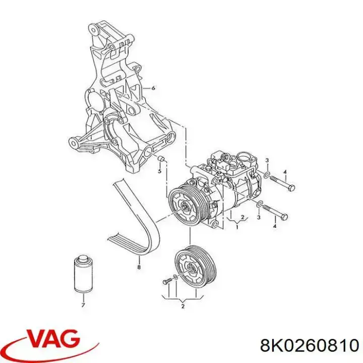 8K0260810 VAG polia do compressor de aparelho de ar condicionado