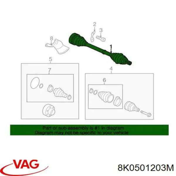 Полуось задняя левая 8K0501203M VAG