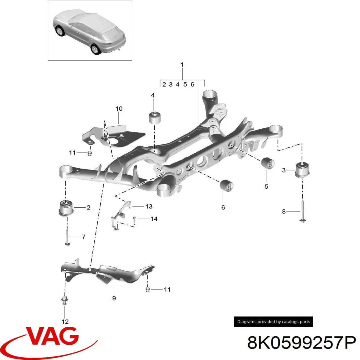 Bloco silencioso traseiro direito de travessa de fixação de redutor traseiro para Audi Q5 (8RB)