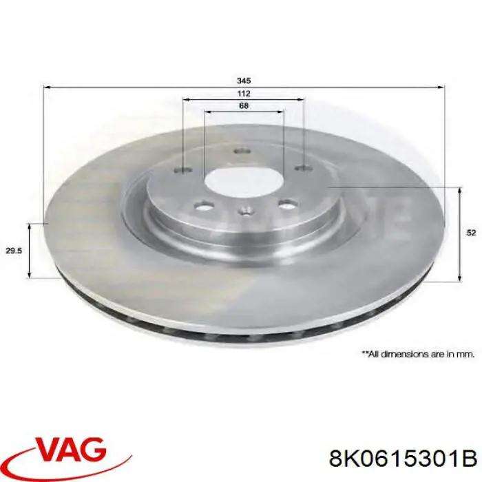 Передние тормозные диски 8K0615301B VAG