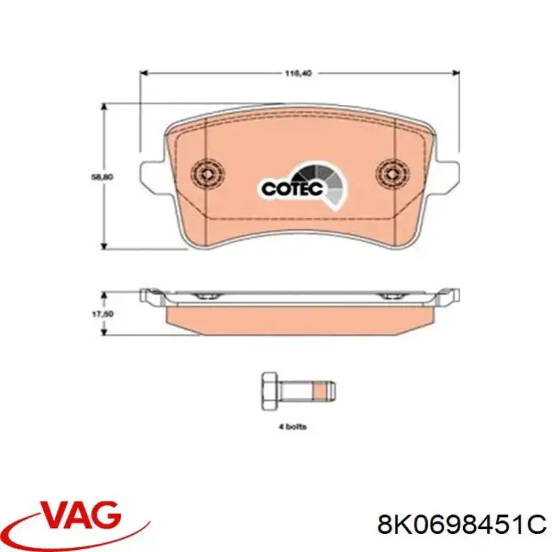 Задние тормозные колодки 8K0698451C VAG
