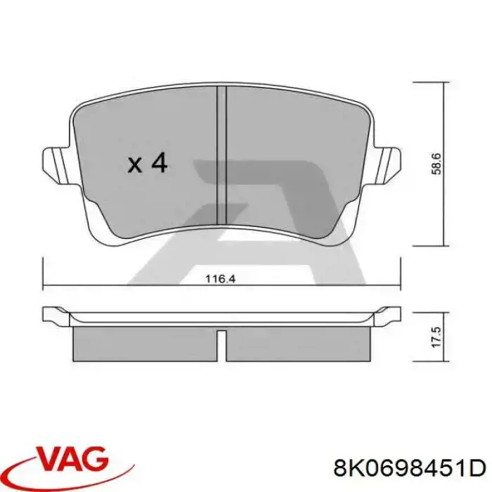 Задние тормозные колодки 8K0698451D VAG