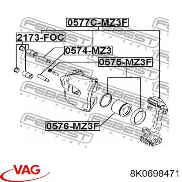 8K0698471 VAG kit de reparação de suporte do freio dianteiro